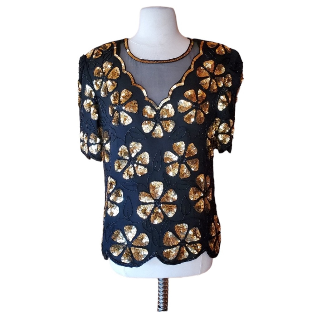 Vintage Laurence Kozar Black & Gold Sequin & Silk